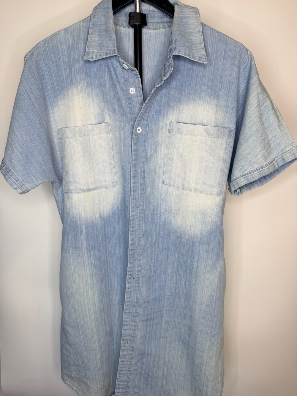 Light Blue Washed Denim Short-Sleeve Shirt